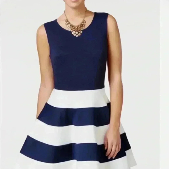 City Studio Dresses & Skirts - Navy and White Striped Sleeveless pleated flare Dress Size Medium